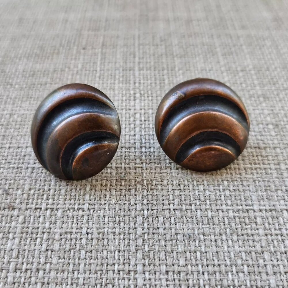 Vintage Earrings Brown Tone Round Ear Jewelry Stud Earrings unbranded